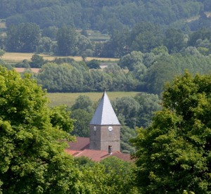 kerktoren tussen het groen